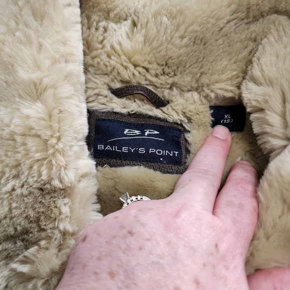 Vintage leather jacket brown faux fur Aviator oversized boyfriend 90s grunge XL - Picture 8 of 9